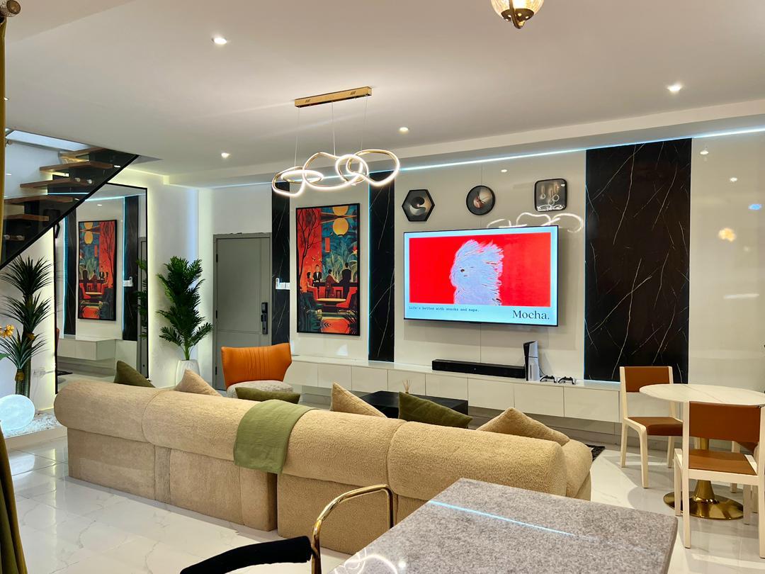Living room in a completed, managed residential unit
